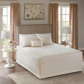 Madison Park Breanna 4 Piece Cotton Reversible Tailored Bedspread Set, Ivory