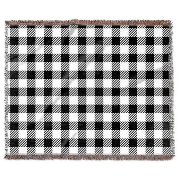 "Gingham Plaid in Black and White" Woven Blanket 80"x60"