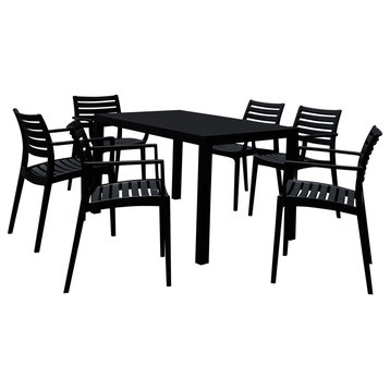 Artemis Resin Rectangle Dining Set With 6 Arm Chairs, Black