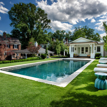 Modern Family Pool with Natural Turf on Three Sides in Greensboro, NC