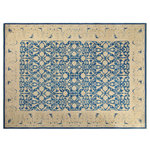 Bareens Designer Rugs - Lahore Sun-Faded Trish Blue/Red Area Rug, 10'0"x13'6" - The Transitional handmade rug follows an abstract pattern which exotically repeat like a continuous reflection. The intricate interlocking design with subtle use of color complemented with a saturated palette makes a fascinating focal point for any interior.