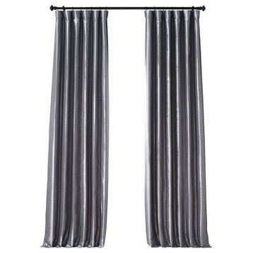 Signature Social Silver Faux Silk Blackout Curtain Single Panel, 50"W x 96"L