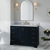Ariel Stafford 49" Single Oval Sink Bathroom Vanity, Midnight Blue, 0.75 Carrara Marble