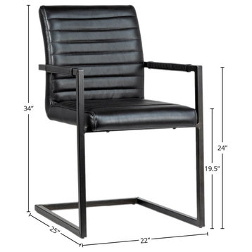 Failon Genuine Full Grain Leather and Steel Modern Dining Arm Chair, Black