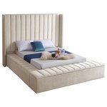 Meridian Furniture - Kiki Velvet Bed, Cream, Full - Make a bold statement in your bedroom with this stunning Kiki cream velvet full bed. Its cream velvet design with channel tufting gives it a chic, textured appearance that's both comfortable and dramatic. This full size bed features storage rails along its full slats frame, making it the perfect solution for individuals in limited sleeping spaces. Its width of 85.5 inches, depth of 94 inches, and height of 65 inches offers ample room to sleep without being cramped.
