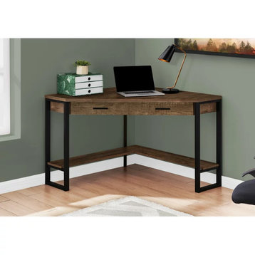 Contemporary Corner Desk, Large Drawer & Lower Open Shelf, Reclaimed Wood