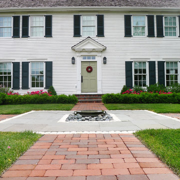 Formal Front Entry Fountain with Red Clay Pavers