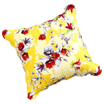 Sunshine Yellow Hummingbirds Floral Scalloped Euro Pillow Cover 26"x26"