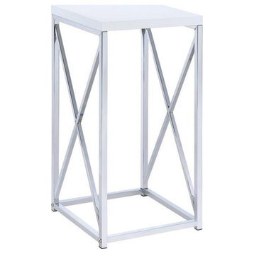 Pemberly Row Contemporary X-Cross Accent Table in White and Chrome