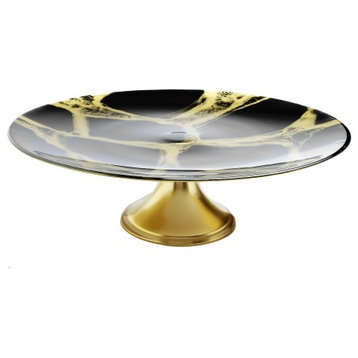 Black and Gold Marbleized Footed Cake Stand