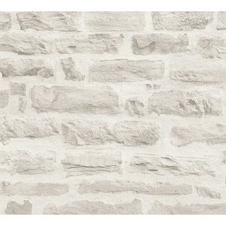 Best of Wood'n Stone, Modern Wood Stone Brick White Wallpaper Roll