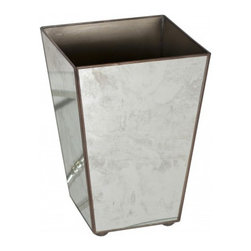 Worlds Away Antique Mirror Square Wastebasket Plain - Wastebaskets