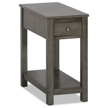 Benzara BM293332 24" Side End Table, Warm Gray Finish, Single Drawer and Shelf