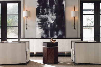 Living room - large contemporary formal and open concept carpeted living room idea in Nashville with beige walls, no fireplace and no tv