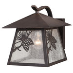 Vaxcel - Whitebark 9.25"W Outdoor Wall Light Warm Bronze - Evoking the spirit of the wilderness, this rustic themed light features delicately crafted pinecone silhouettes. The warm bronze finish combined with clear seeded glass panels will complement a variety of home styles making it a great choice for a vacation lodge, cabin or a suburban home - anywhere you want to bring an element of nature. This outdoor wall light is ideal for your porch, entryway, garage, or any other area of your home.