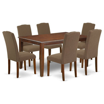 East West Furniture Dudley 7-piece Wood Dining Set in Mahogany/Dark Coffee