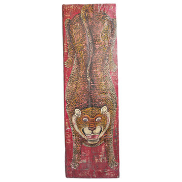 Consigned Painted Red Leopard Panel