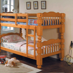 Benji Honey Oak Post Twin over Twin Bunk Bed - Bunk Beds