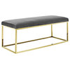 Velvet Fabric Bench/Ottoman With Gold Black Stainless Steel Frame, Gold Gray