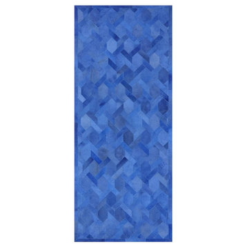 Blue Overdyed Natural Cowhide Runner Rug 4' X 10' - Q2687