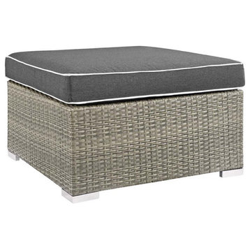 Modway Repose Rattan & Fabric Patio Ottoman in Light Gray and Charcoal