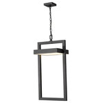 Z-Lite - Luttrel LED Outdoor Chain Mount Ceiling Fixture, Black - A cutting-edge solution for illuminating your contemporary patio deck or garden area this one-light outdoor chain mount ceiling fixture delivers chic minimalism with its angular bold black finish aluminum frame. A sand blast finish white glass shade uses LED-integrated technology to provide a strong energy-efficient glow to light up evenings outdoors.