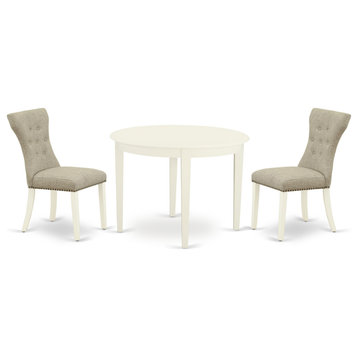 3-Piece Table Set, Round Kitchen Table, 2 Chairs, Doeskin Chairsseat, White