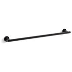 Kohler - Kohler Purist 24" Towel Bar, Matte Black - Purist accessories combine architectural forms with sensual design lines for a modern, minimalist look. Featuring a sturdy round bar mounted to the wall by circular plates, this towel bar brings the art of simplicity to your bath or powder room, blending in beautifully with the Purist Collection.
