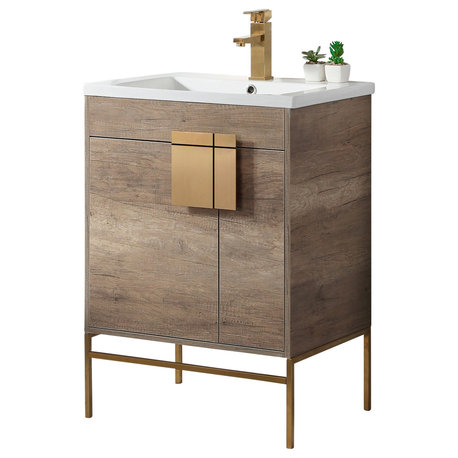 Bathroom Vanity Set, Shadow Gray, 24", Satin Brass Hardware