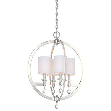 Chadbourne 4-Light Pendant in Polished Nickel With White glass