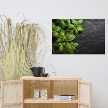 Hanging Botanical Wall Art: Essence of Basil Photo Realism