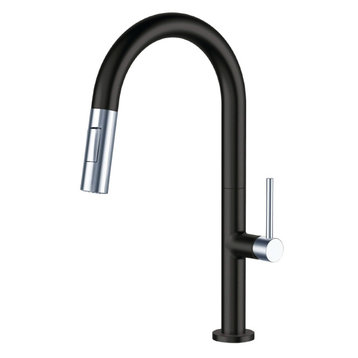 Fine Fixtures Pull Down Single Handle Kitchen Faucet, Black/Polished Chrome