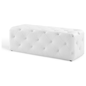 Tufted Accent Chair Bench, Faux Leather, White, Modern, Lounge Hospitality