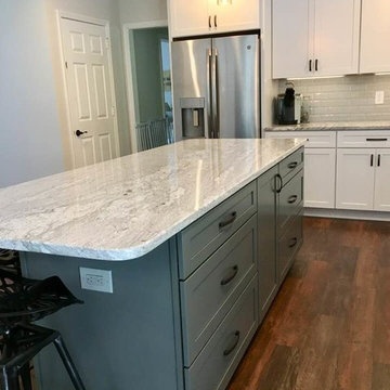 White Kitchen with Grey Marble counter-tops