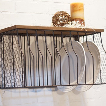 Metal Wall Mounted Plate Rack With Wood Top