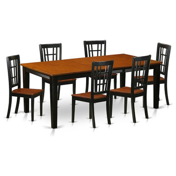 7-Piece Dining Set, Table, 6 Wooden Chairs Without Cushion