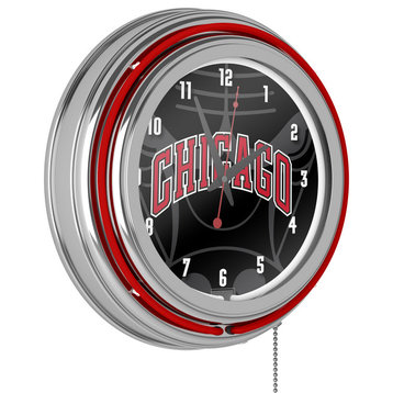 NBA Chrome Double Rung Neon Clock, Fade, Chicago Bulls