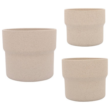 Ceramic 3-Piece Set, 7", 9" and 10"D Mushroom Planters, Tan