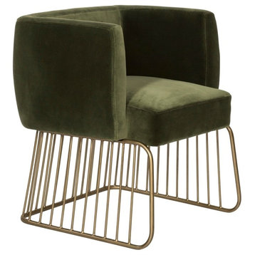 Gala Dining Chair, Antique Brass, Forest Green Fabric