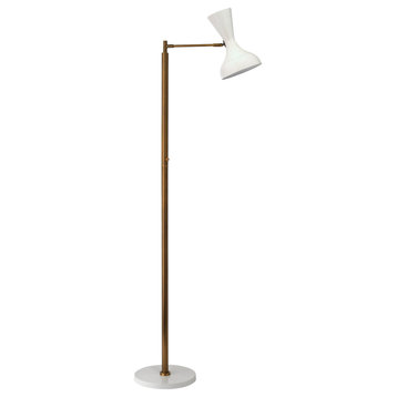 Pisa Swing Arm Floor Lamp, White Lacquer and Antique Brass Metal