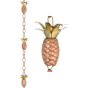 100% Pure Copper Pineapple Rain Chain, 8-1/2 Feet Long, Artistically Designed