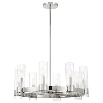 Minka Lavery Vernon Place 8 Light Chandelier, Chrome/Clear Ribbed, 3898-77