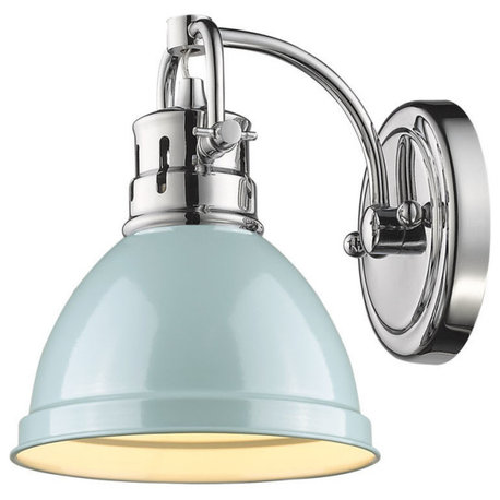 Duncan 1-Light Vanity Fixture, Chrome, Chrome/Seafoam