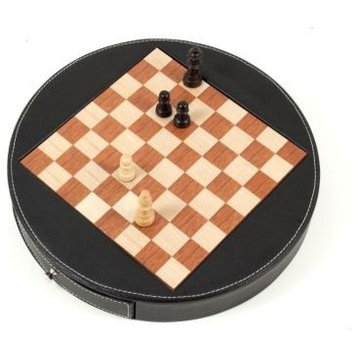 Chess Set, Wood With Black Leather
