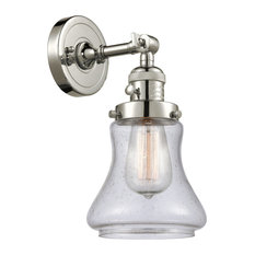 Bellmont Sconce With High-Low-Off Switch, Polished Nickel, Glass: Seedy