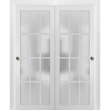 Closet Glass Bypass Doors 48 x 80 | Felicia 3312 Matte White | Rails Pulls