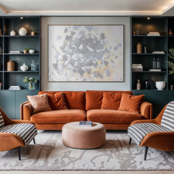 Modern Neutral Living Room with Large Abstract Wall Art