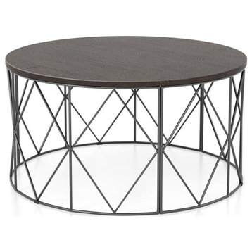 Bowery Hill Industrial Wood Round Coffee Table in Walnut Finish