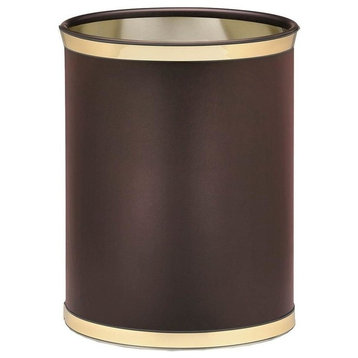 Sophisticates Brown With Polished Brass 14" Oval Waste Basket