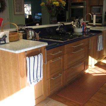 galley kitchen with bow window